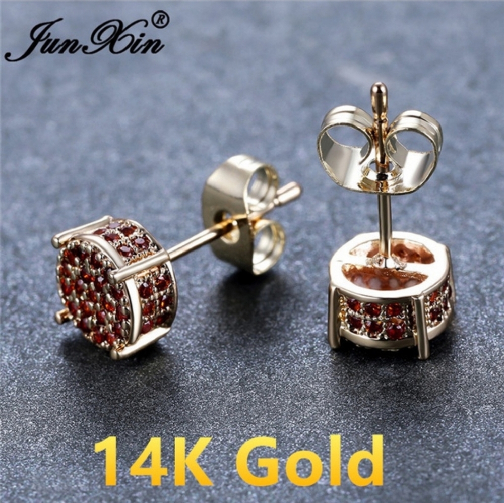 14k Gold Plated Ruby Red Garnet Post Earrings. - image 5